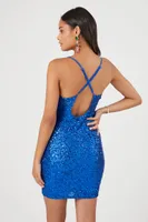 Women's Sequin Cowl Mini Dress in Royal, XXL