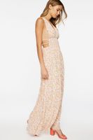 Women's Floral Print Maxi Dress in Cream Small