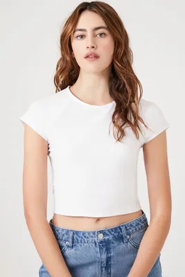 Women's Cropped Raglan T-Shirt in White Large