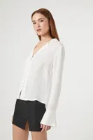 Women's High-Low Trumpet-Sleeve Shirt White