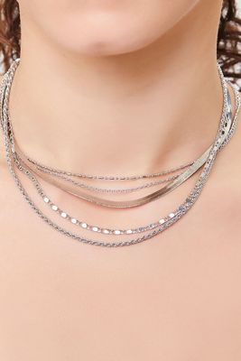 Women's Layered Chain Necklace in Silver
