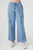 Women's Drawstring Cargo Pants in Medium Denim Large