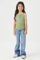 Girls Striped Half-Button Tank Top (Kids) in Cypress , 5/6