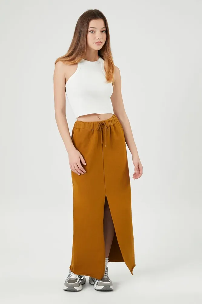 Women's French Terry Split-Hem Maxi Skirt in Cigar Medium