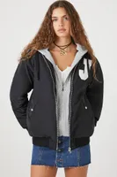 Women's Letterman Zip-Up Bomber Jacket in Black Medium