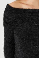 Women's Fuzzy Knit Off-the-Shoulder Sweater