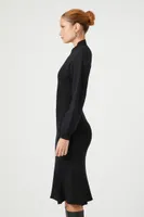 Women's Mock Neck Sweater Midi Dress in Black Small