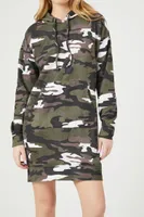 Women's Fleece Camo Print Hoodie Dress in Olive Large