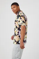 Men Rayon Floral Print Shirt in Black, XXL