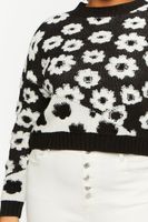 Women's Floral Colorblock Sweater in Black, 1X