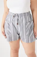 Women's Striped Drawstring Shorts in Navy/White, 1X