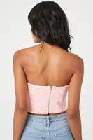 Women's Sequin Cropped Tube Top in Pink Small