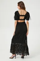 Women's Lace Flounce-Hem Maxi Dress in Black, XS