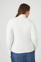 Women's Lettuce-Edge Turtleneck Top in Cream, 3X