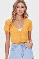 Women's Buttoned Sweater-Knit Crop Top in Marigold Small