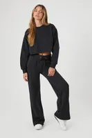 Women's Cropped Fleece Pullover in Black, XS