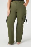 Women's Twill Wide-Leg Cargo Pants in Olive