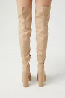 Women's Faux Leather Over-the-Knee Platform Boots in Nude, 8