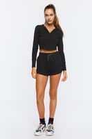 Women's Active Hooded Half-Zip Crop Top Black