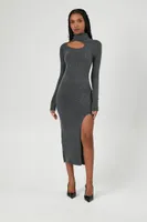 Women's Cutout Turtleneck Midi Sweater Dress in Charcoal Large