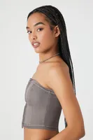 Women's Cropped Zip-Up Tube Top in Dark Grey, XL