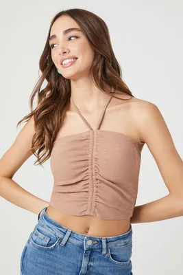 Women's Ruched Cropped Halter Top in Goat, XS