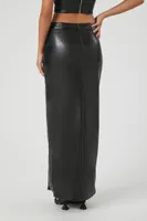 Women's Faux Leather Slit Midi Skirt in Black Small