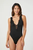 Women's Seamless Lace-Trim Lingerie Bodysuit