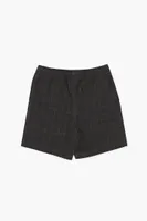 Kids Plaid Drawstring Shorts (Girls + Boys) in Grey, 13/14