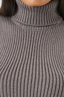 Women's Sweater-Knit Turtleneck Crop Top in Dark Grey Large