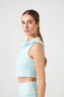 Women's Zip-Up Longline Sports Bra in Powder Blue, XS