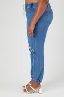 Women's Distressed Denim Joggers in Medium Denim, 1X