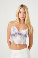 Women's Satin Marble Print Cropped Cami in Lilac Medium