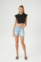 Women's Padded Cropped T-Shirt in Black Medium