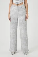 Women's Sequin Tweed Wide-Leg Pants in Silver Small