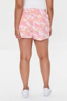 Women's Floral Print Denim Shorts in Pink, 12