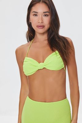 Women's Ribbed Triangle Halter Bikini Top in Lime, XL