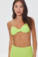 Women's Ribbed Triangle Halter Bikini Top in Lime, XL