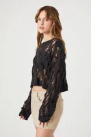 Women's Sheer Cropped Crochet Sweater