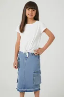 Girls Denim Cargo Skirt (Kids) in Medium Denim, 13/14