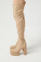 Women's Faux Leather Over-the-Knee Platform Boots in Nude, 8