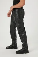 Men Slim-Fit Faux Leather Lace-Up Pants in Black, 33