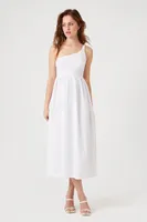 Women's One-Shoulder Babydoll Midi Dress in White Large