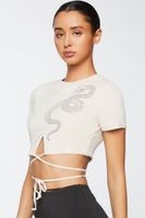 Women's Snake Graphic Wraparound Baby T-Shirt in Taupe Medium