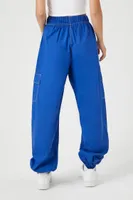 Women's Drawstring Poplin Cargo Joggers in Blue Large