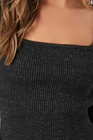 Women's Glitter Sweater-Knit Crop Top in Black/Silver Medium