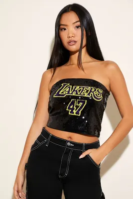 Women's Los Angeles Lakers Sequin Tube Top in Black, XS