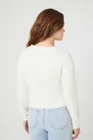 Women's Cropped V-Neck Sweater in White, XS