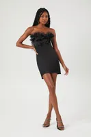 Women's Floral & Feather Mini Tube Dress in Black Medium