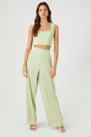 Women's Lettuce-Edge Wide-Leg Pants in Pistachio Medium